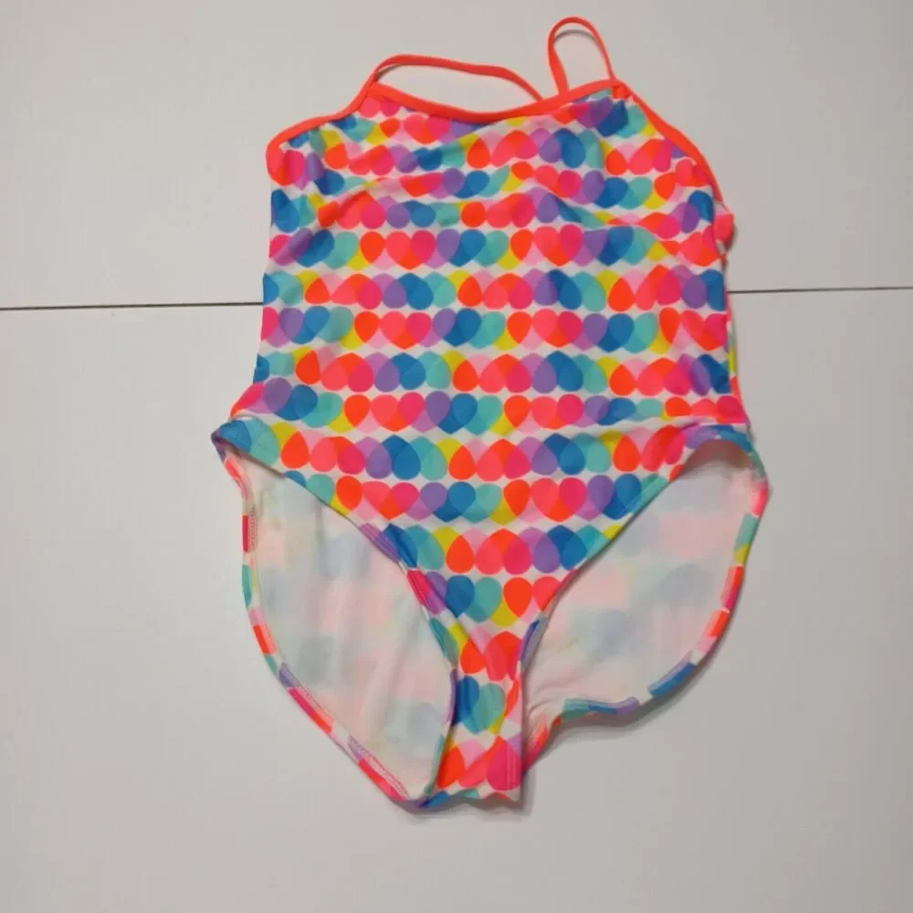Wonder Nation Swimsuit Girls‎ 14 Polka Dot Blue White Hearts One Piece Swimwear